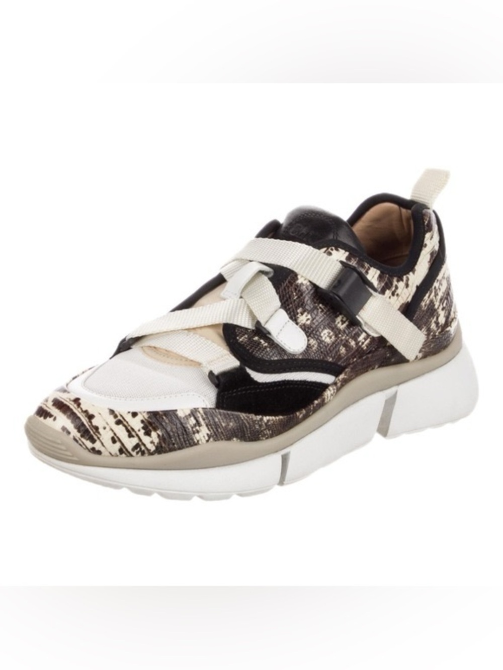 Chloé Sonnie Python Embossed Leather Buckle Sneakers